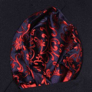 Gascogine Pocket Square Red Navy Blue Flourish Pattern Men's